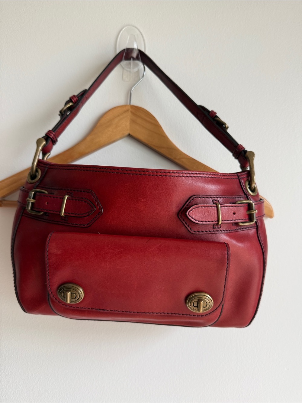 Vintage Marc Jacobs Red Leather Shoulder Bag with Brass Accents